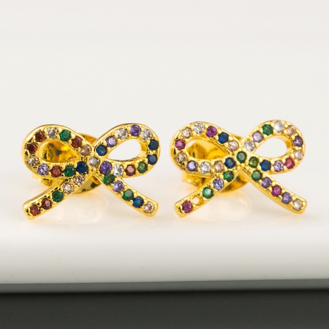 Korean sweet micro-inlaid color zircon earrings with real gold plated brass  NHYIS499328's discount tags