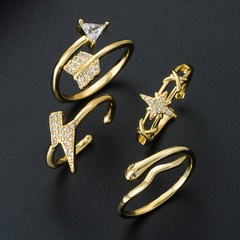 European and American niche design copper gold-plated micro-inlaid geometric ring female