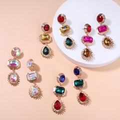 European and American fashion drop-shaped gemstone earrings retro long colored earrings
