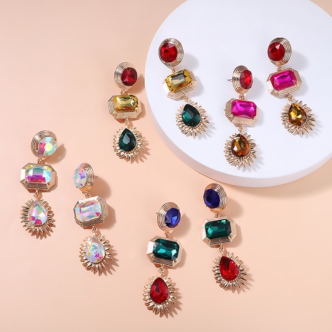 European and American fashion drop-shaped gemstone earrings retro long colored earrings NHJQ499344's discount tags