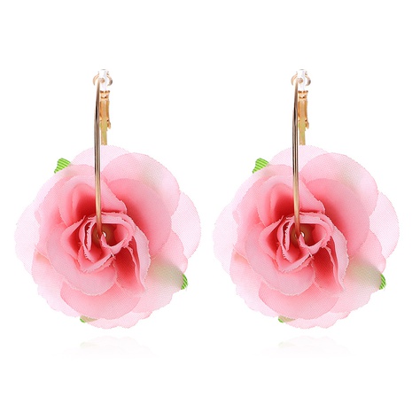 new pink fabric flower earrings multi-layer petal decoration earrings's discount tags