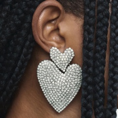 Korean fashion rhinestone earrings full diamond heart-shape earrings