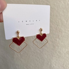 Korean simple geometric square earrings retro heart-shape earrings