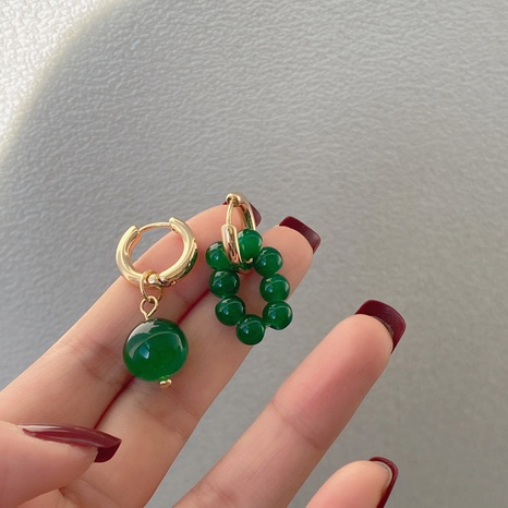 Retro green beaded earrings asymmetrical round earrings's discount tags