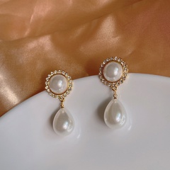 Korean drop-shaped pearl earrings rhinestone earrings