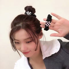 Korean style love square black and white grid hair ring fashion metal texture dripping oil hair accessories