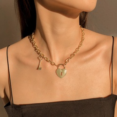 European and American fashion niche heart lock key element retro metal style necklace
