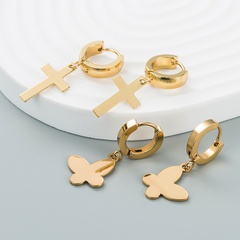 Korean simple cross butterfly titanium steel earrings female men women hip-hop earrings