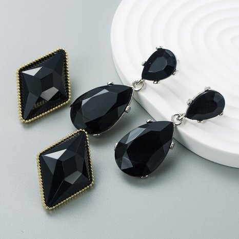 Fashion alloy resin rhombus geometric earrings female black simple Korean earrings NHLN499744's discount tags