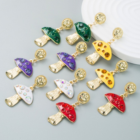 Fashion new creative alloy diamond-studded oil dripping mushroom earrings NHLN499734's discount tags