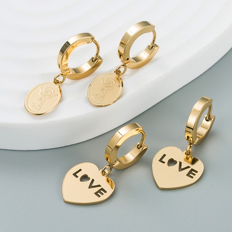 Korean simple heart-shaped Virgin Mary letter titanium steel earrings NHLN499750's discount tags