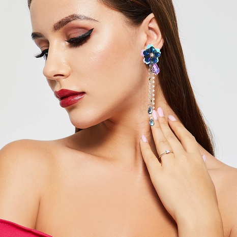 Retro Crystal Tassel Beaded Earrings Flower Earrings's discount tags
