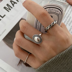 Korean opening oval glossy ring hemp lace round index finger copper ring female
