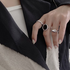 Fashion Glossy Drop Shape Ring Female Black Epoxy Irregular Open Index Finger Copper Ring