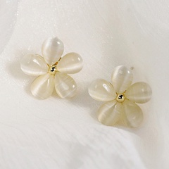 Korean opal five-petal flower simple ear clip earrings