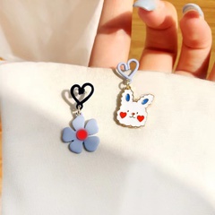 2021 new trendy blue white asymmetrical rabbit flower cute earrings