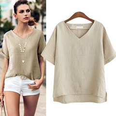 autumn new casual bottoming shirt cotton and linen women's short-sleeved T-shirt