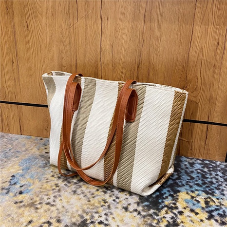 Bag large capacity commuter canvas bag 2021 new trendy net red striped tote bag's discount tags