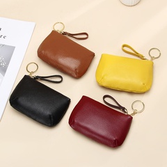 New first layer soft cowhide zipper small wallet simple keychain coin bag leather coin purse