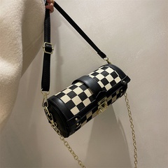 French Niche Small Bag Women's Bag 2021 New Fashion Autumn and Winter Chessboard Plaid Messenger Bag Chain Shoulder round Bag