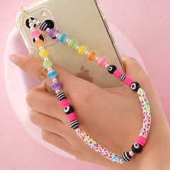 Simple white imitation pearl color striped bead glass eye motley soft pottery mobile phone chain