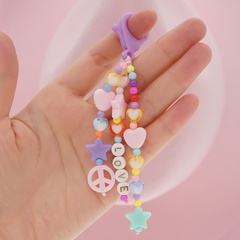 Bohemian LOVE letter keychain round beads acrylic five-pointed star heart keychain wholesale