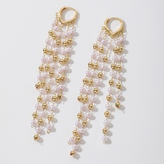 Exaggerated metal heart pearl long tassel earrings European and American fashion earrings women
