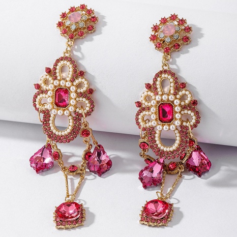 retro rhinestone pearl crystal tassel earrings fashion exaggerated geometric earrings women's discount tags