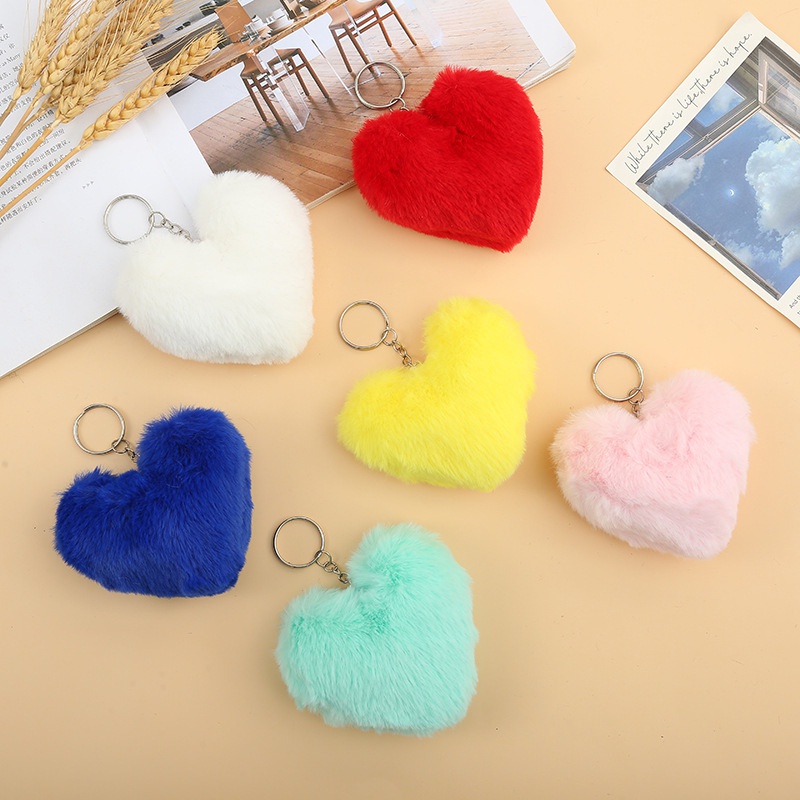 New fashion plush heartshaped fur ball pendant cute keychain