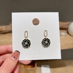 Korean Diamond Pearl Drop Oil Camellia Niche Earring Women Wholesale