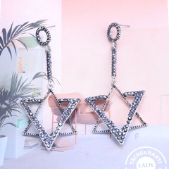 fashion long big five-pointed star earrings inlaid full diamond alloy plating earrings wholesale