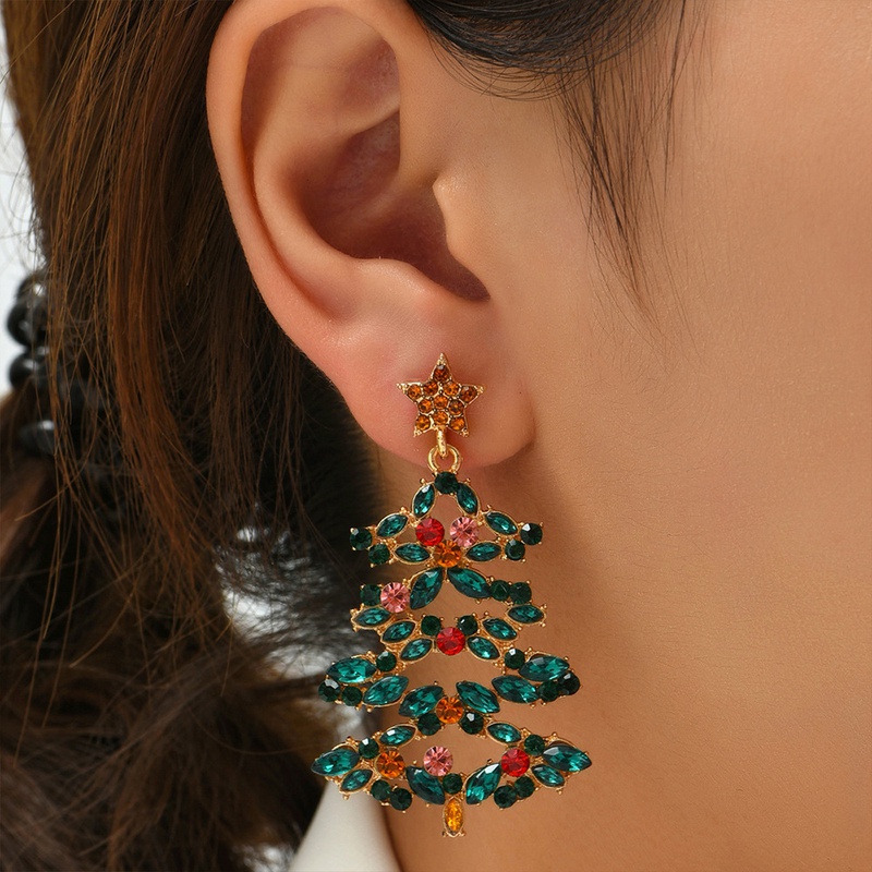 New Elegant Sweet Personality Cartoon Alloy AllMatch Diamond Christmas Tree Tassel Earrings Eardrops