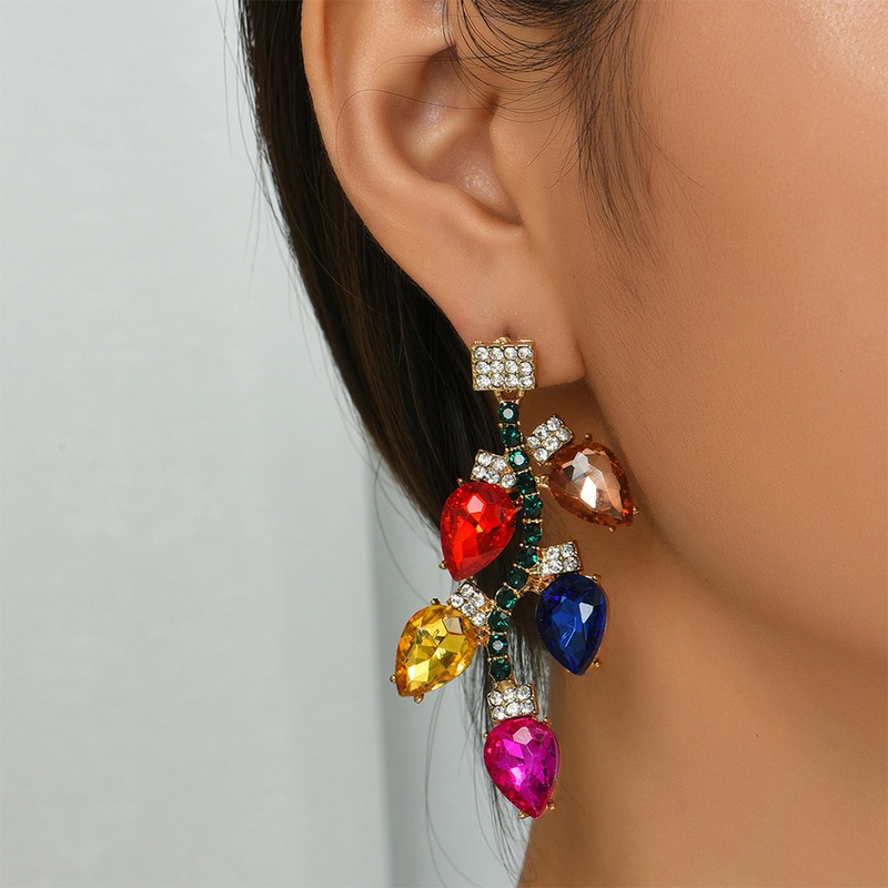 creative new geometric color diamond leaf personalized earrings alloy diamond earrings jewelry