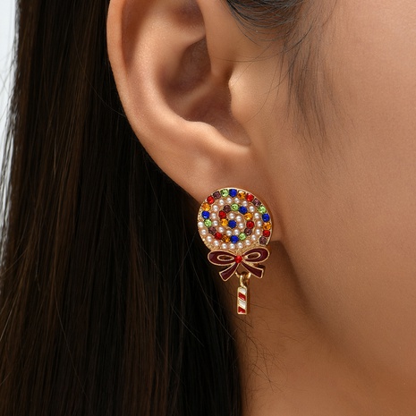 European and American alloy color diamond pearl lollipop earrings female creative earrings NHYAO463575's discount tags