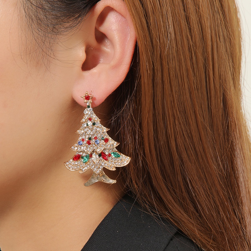 Christmas Earrings Christmas Tree European and American Fashion Rhinestone Colored Diamonds Christmas Tree Womens Accessories