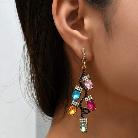 Christmas series color retro neon light drop-shaped branch shape colored diamond earrings NHYAO463581's discount tags