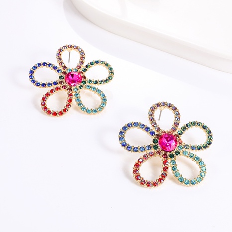 personality temperament alloy diamond full diamond flower earrings wholesale's discount tags