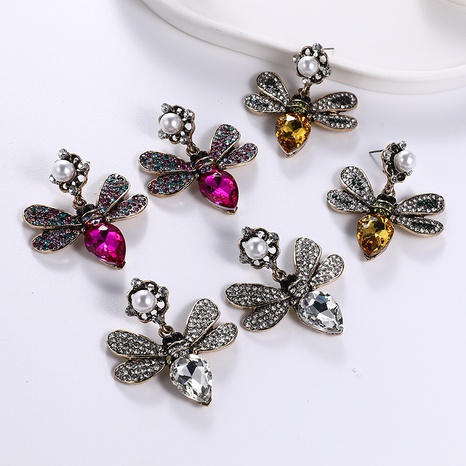 European and American personality creative fashion new bee diamond full diamond multi-layer earrings's discount tags