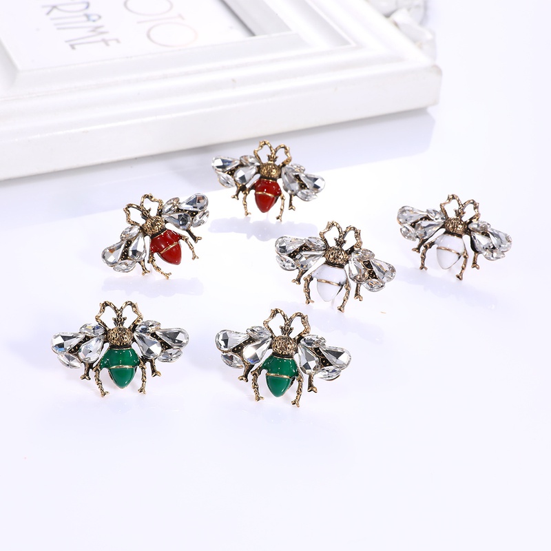 new creative insect personality alloy painting oil diamond bee earrings wholesale