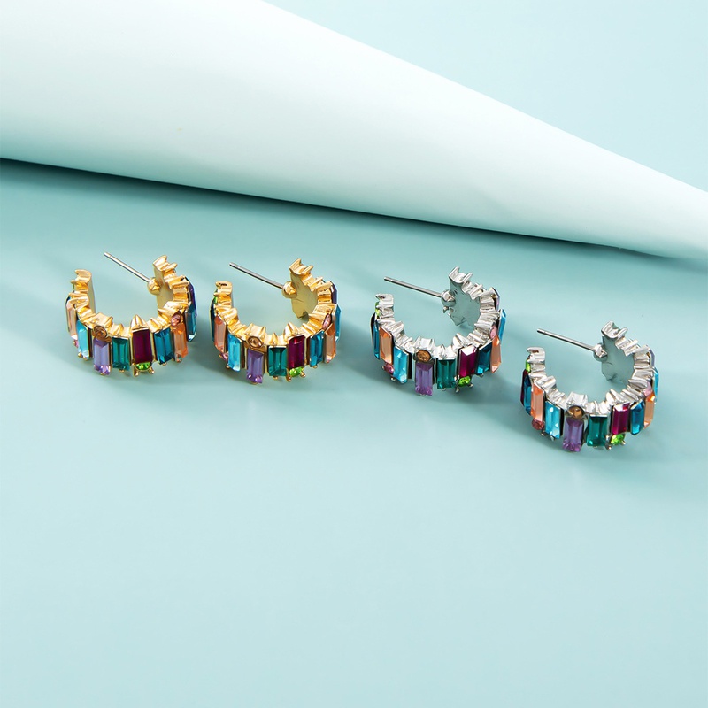 new fashion wild simple temperament C letter color diamond earrings wholesale