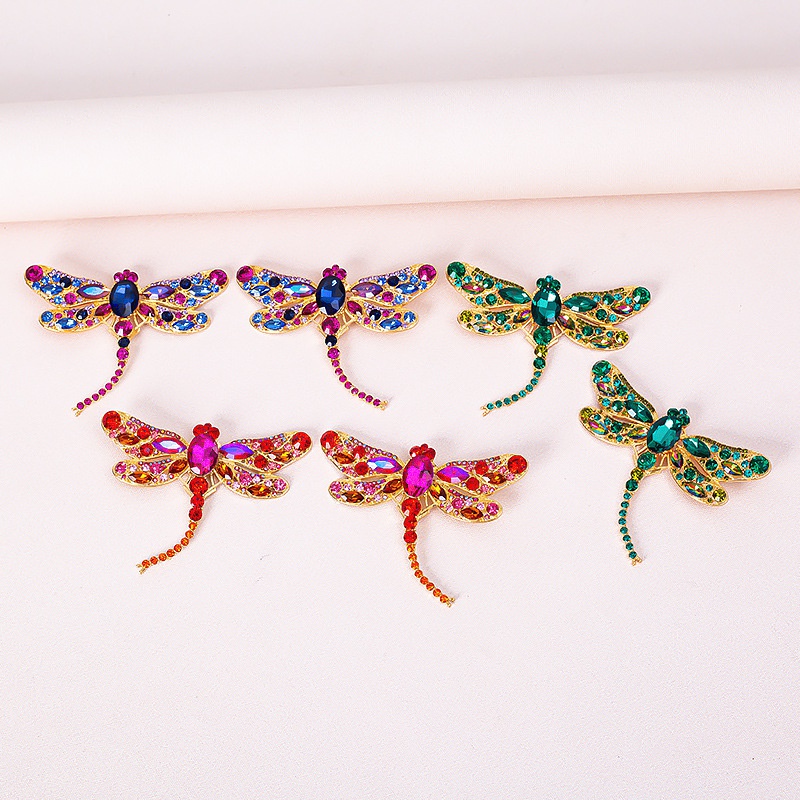 fashion colored diamond series alloy personality exaggerated insect big dragonfly earrings
