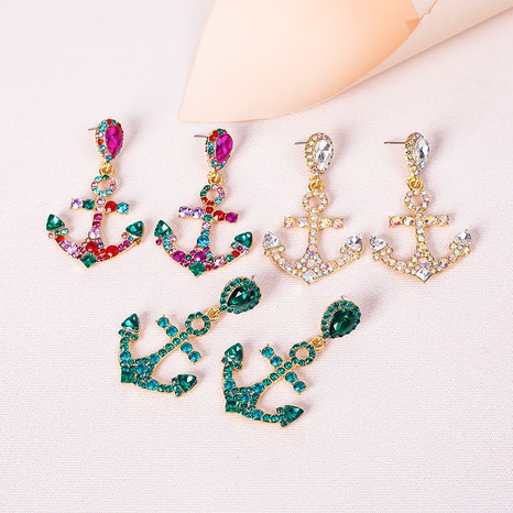 European and American Fashion Colorful Crystals Alloy Diamond-Embedded Personalized Creative Boat Anchor Geometric Earrings Cross-Border Wholesale Female Earrings's discount tags
