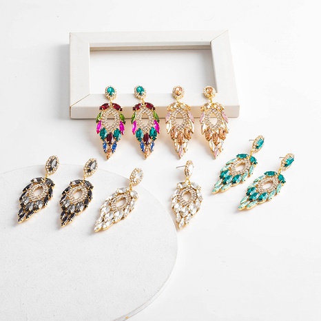 fashion colored diamond multi-layer water drop leaf crystal earrings long gemstone earrings's discount tags