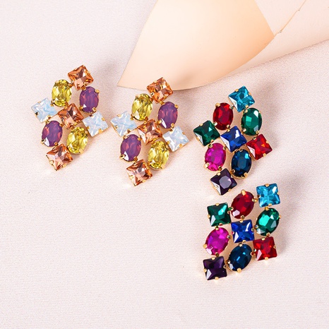 fashion color diamond series hollow geometric earrings wholesale's discount tags