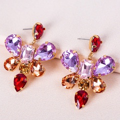 European and American Stylish Colored Diamond Series Drop-Shaped Glass Drill Butterfly Flower Earrings Female Bohemian Party Earrings