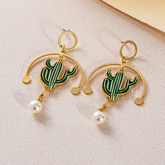 creative alloy oil drip cactus earrings pearl pendant earrings wholesale