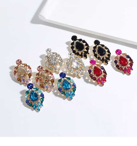 fashion cold wind leaf-shaped multi-layer alloy diamond-studded glass diamond earrings NHDIP463647's discount tags