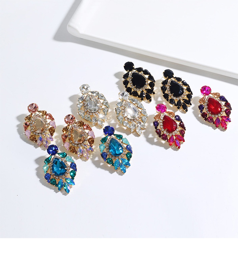 fashion cold wind leafshaped multilayer alloy diamondstudded glass diamond earrings