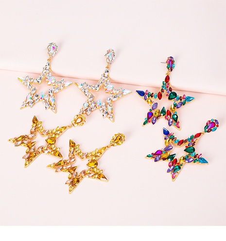 Color diamond series alloy full diamond star earrings wholesale's discount tags