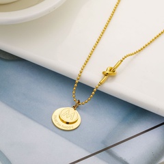 European and American Style 18K Gold Irregular Titanium Steel Letter Necklace Female Ins Cold Style Simple round Plate Pendant Clavicle Chain